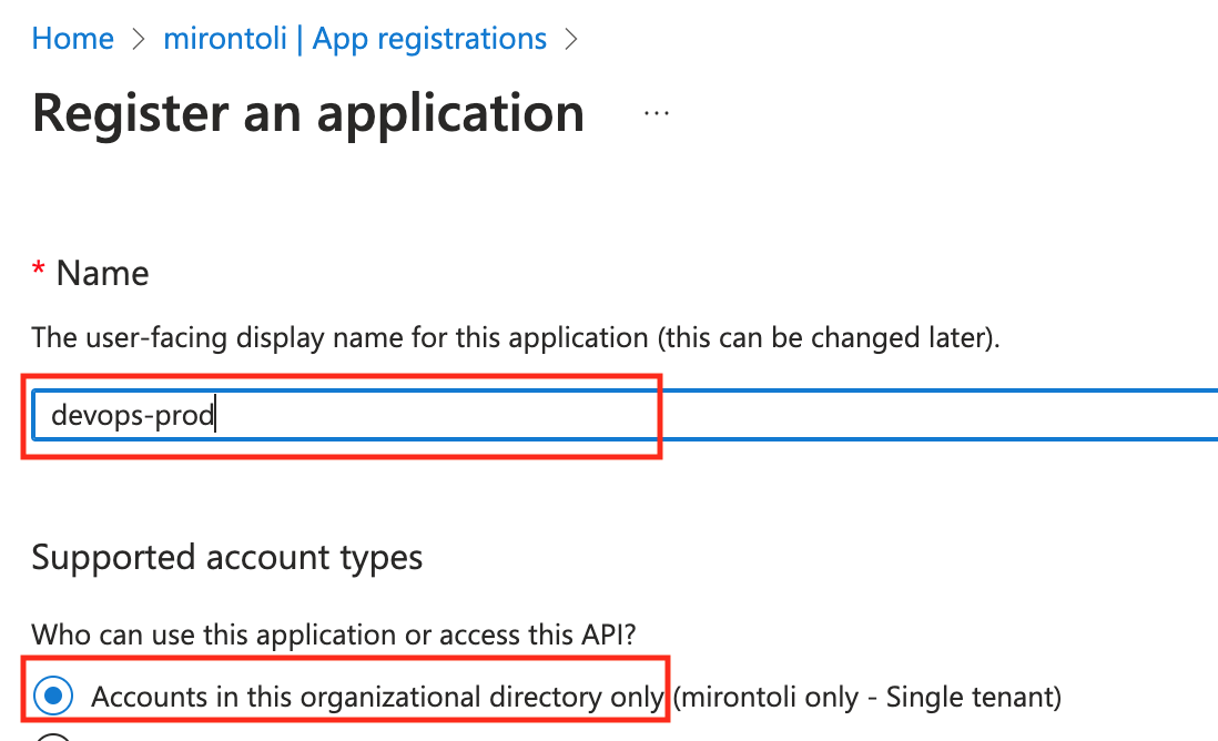 App registration in Azure Portal
